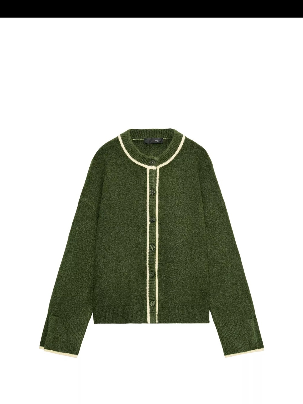 Zara Olive Green Cardigan with Cream Trim